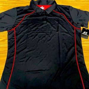 Russell polo shirt collar 3 buttons black w red piping XXL